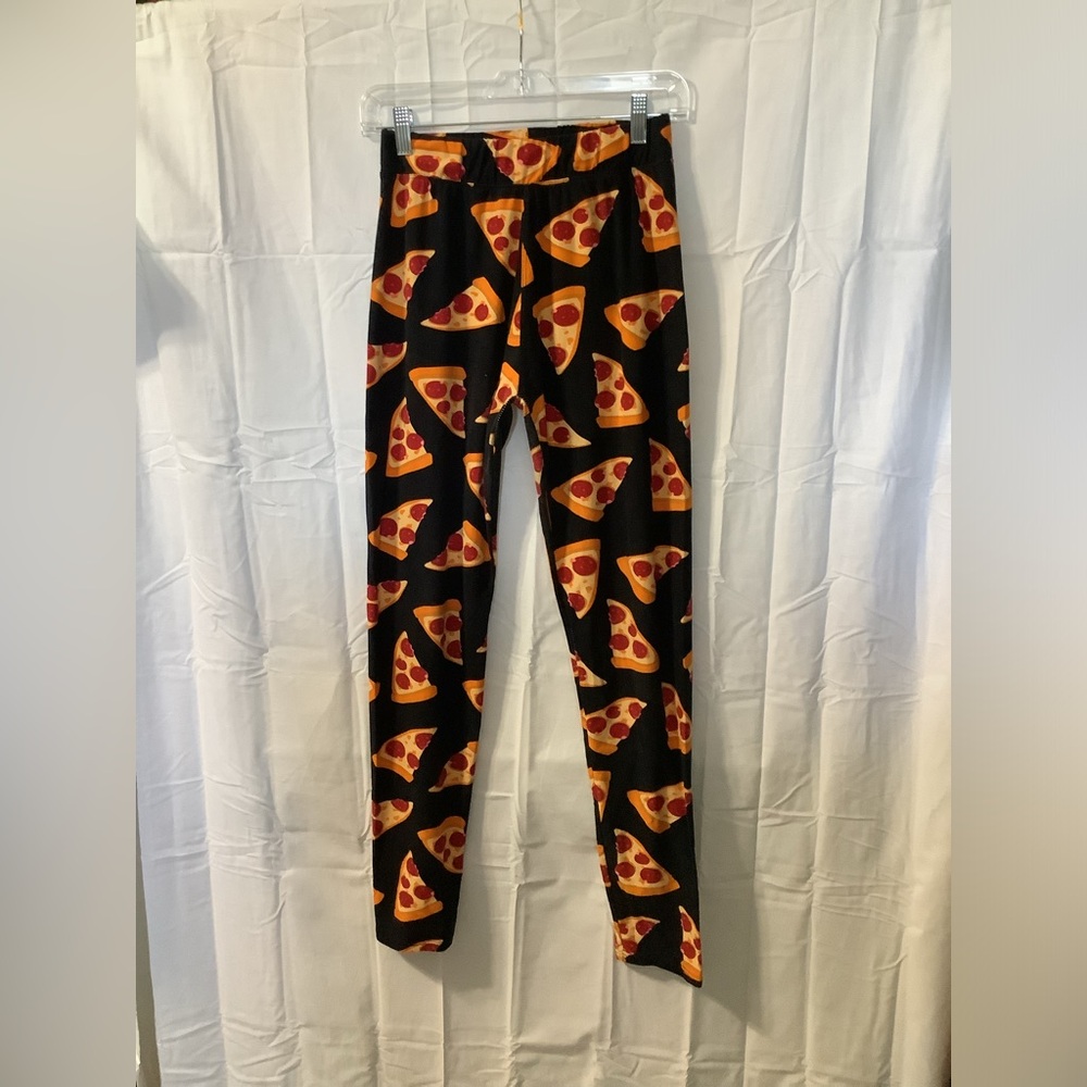 Source Unknown Pizza Print Leggings - Black and Orange